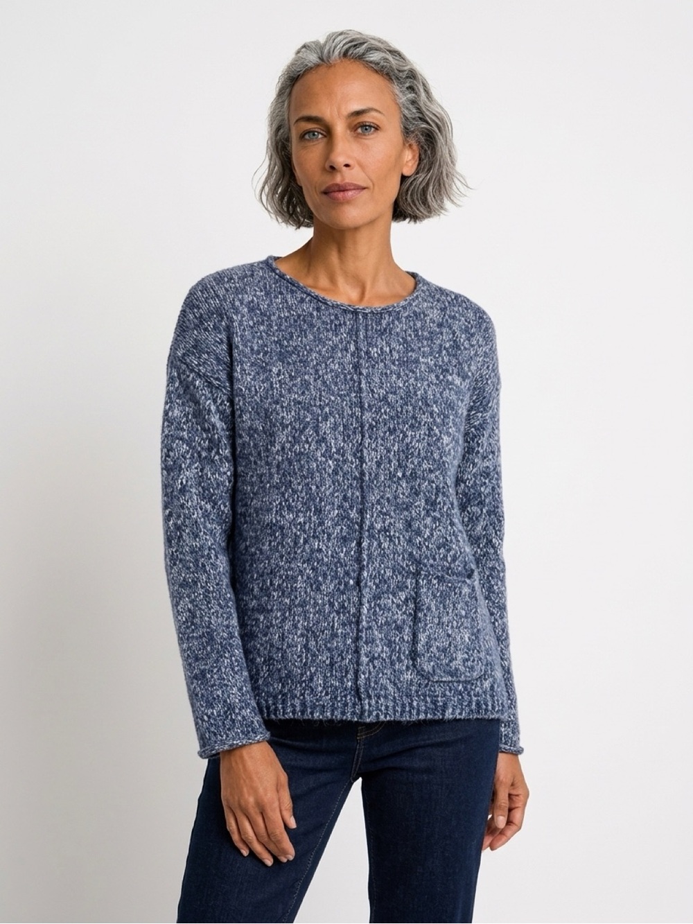 Pure J.Jill Marled Women’s Blue Knit Long Sleeve Pocket Pullover Sweater XS P